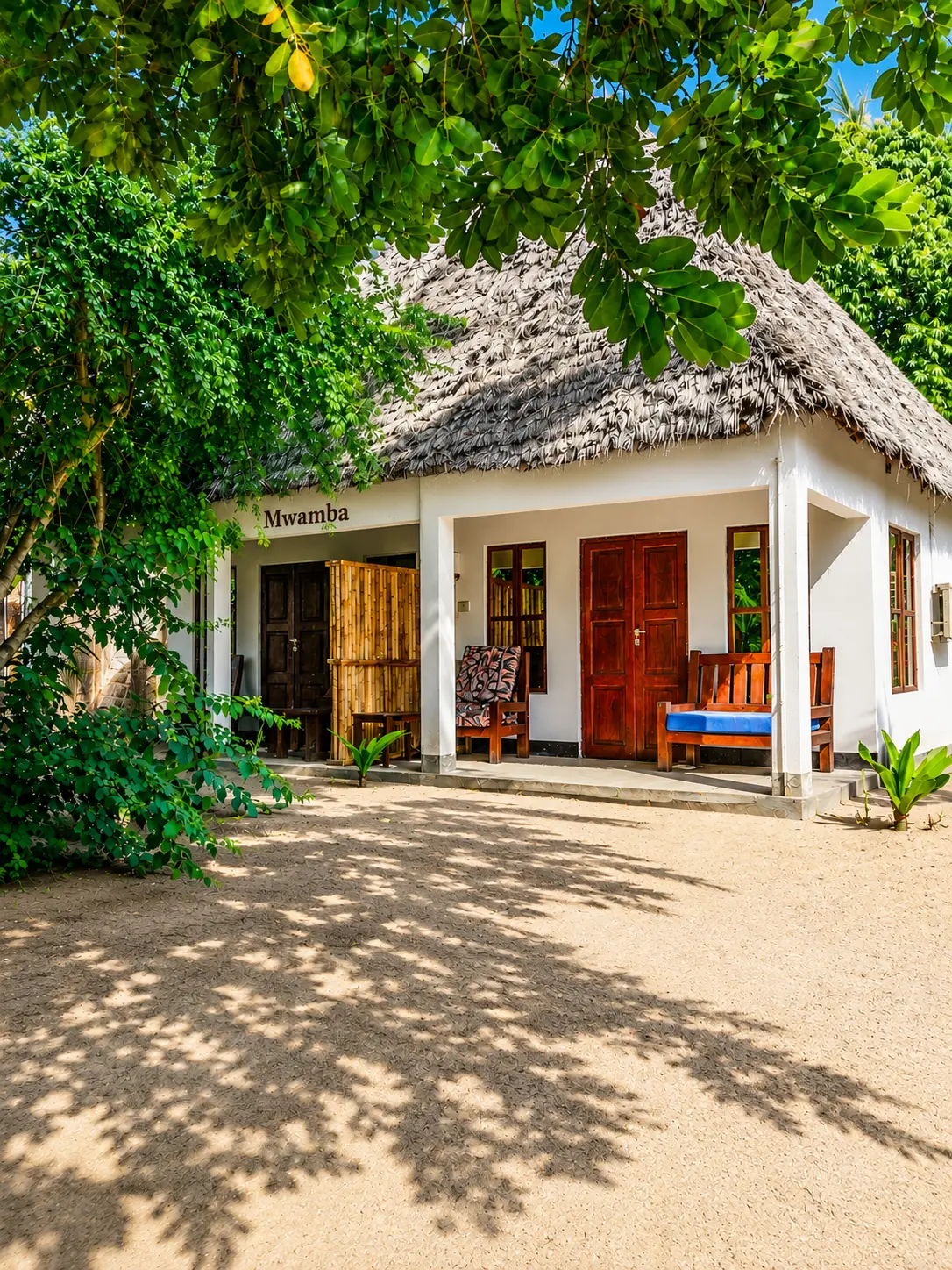 Mwamba bungalow with thatched roof and veranda