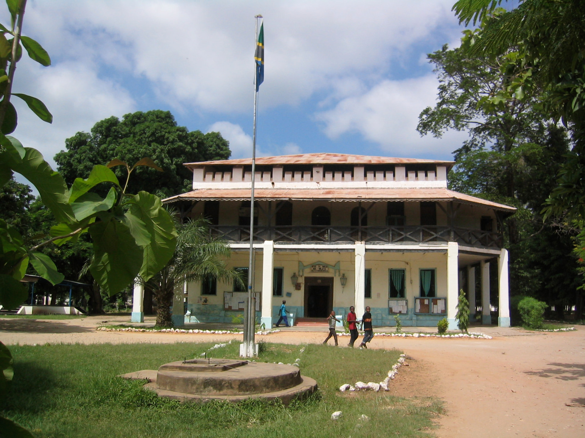 Historic colonial building with wide verandas in Pangani town